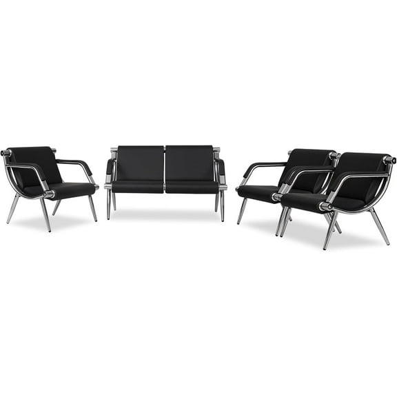 Kinbor Waiting Room Chair- Office Reception Furniture with Armrest and PU Leather Cushion, Office Guest Chair for Waiting Room Airport Hospital Bank Lobby, Black (1 Seat*3 2 Seat)