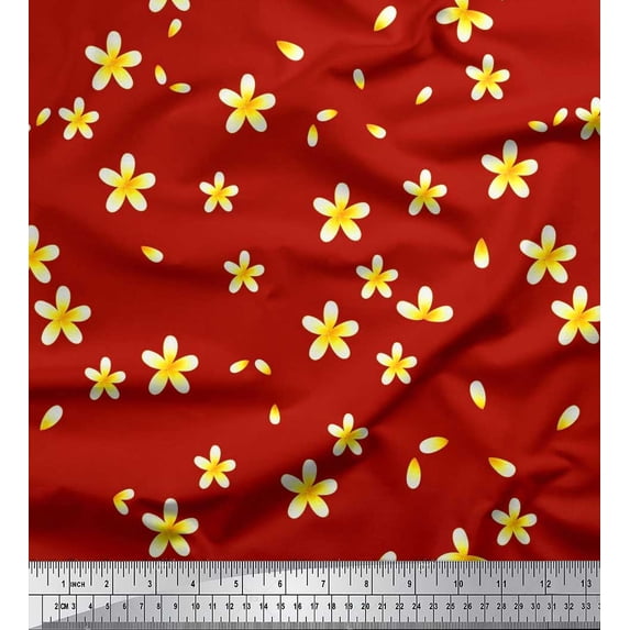 Soimoi Moss Georgette Fabric Plumeria Floral Print Fabric by The Yard 42 Inch Wide