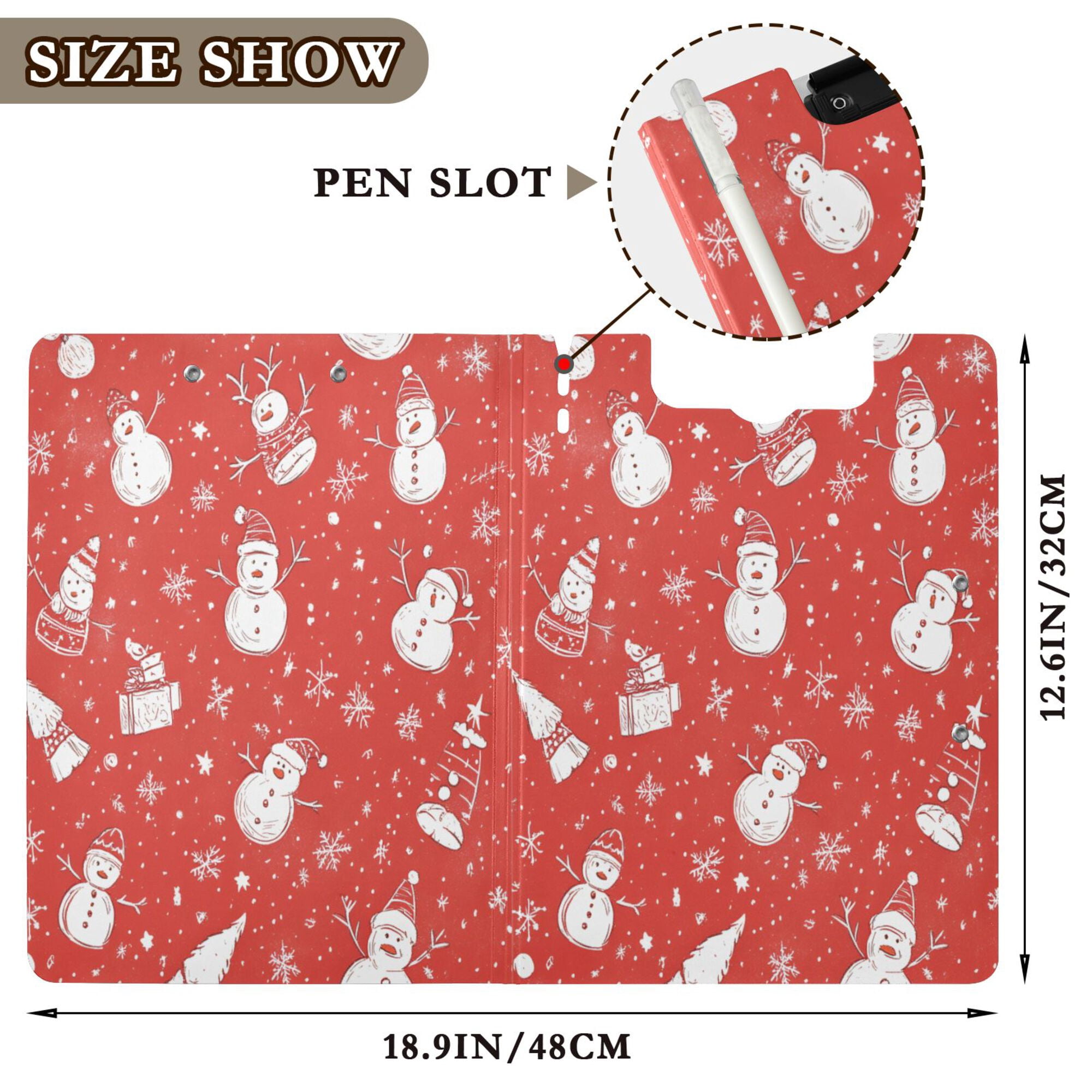FORMRS A4 Clipboard Folder with Pen Holder Horizontal Foldable School Office Binder, Red Snowman