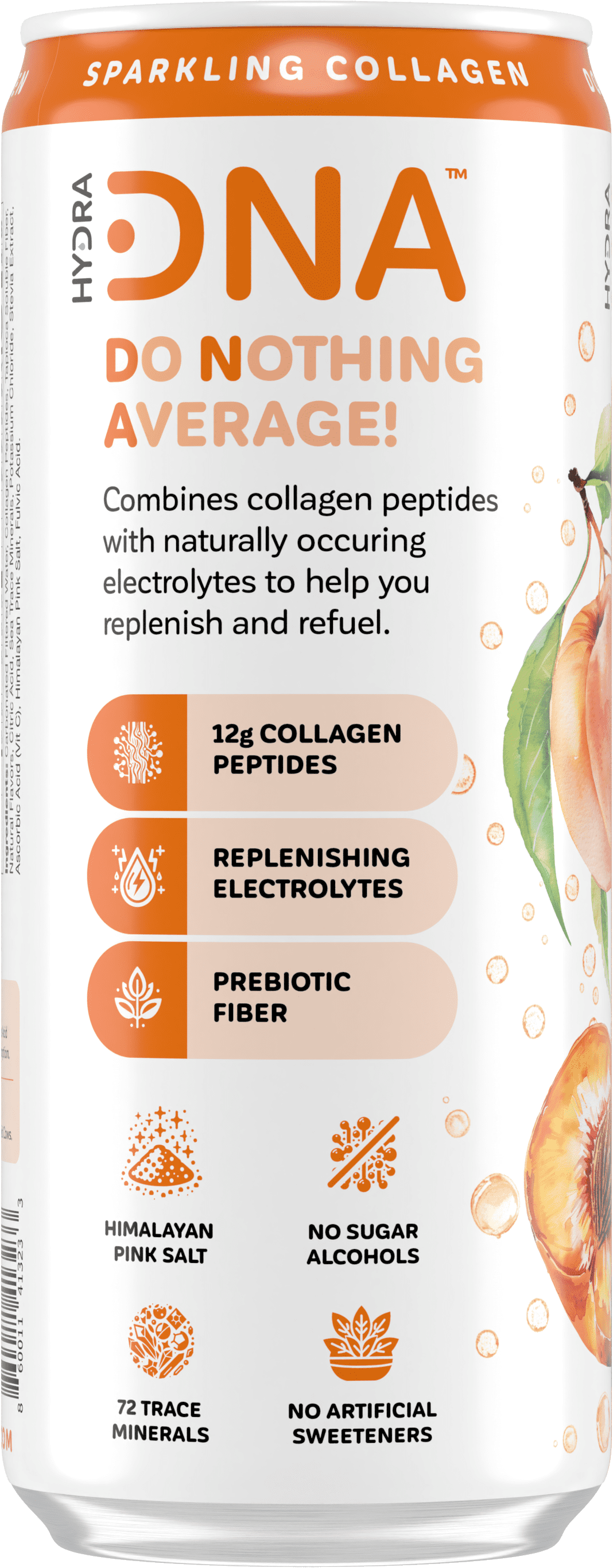 HYDRADNA Collagen Sparkling Protein Water Drink, Georgia Peach Flavor, Sugar-Free, Keto-Friendly, Gluten-Free, 12 Pack, 12 fl oz