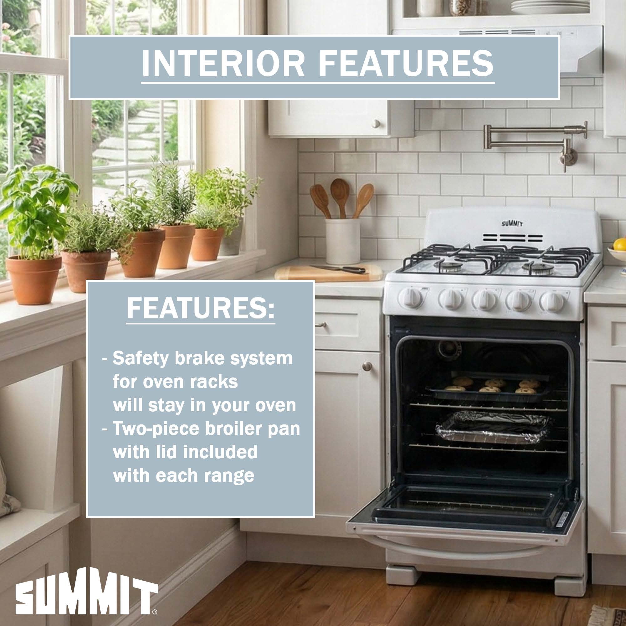 Summit 20 Inch Gas Range, 2.3 cu.ft. Oven,, ADA Compliant, White - RG244WS