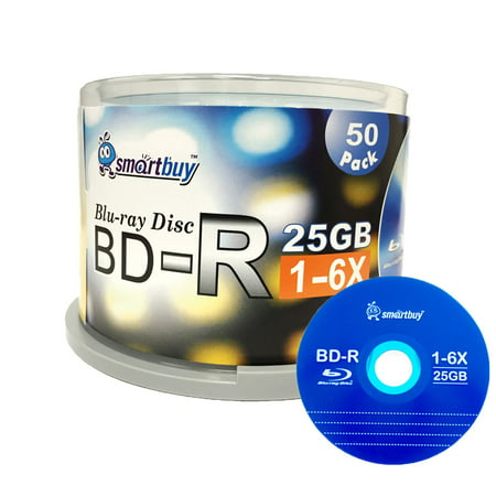 Smartbuy 50 Pack Bd-r 25gb 6x Blu-ray Single Layer Recordable Disc Logo Top Blank Data Video Media 50 Disc