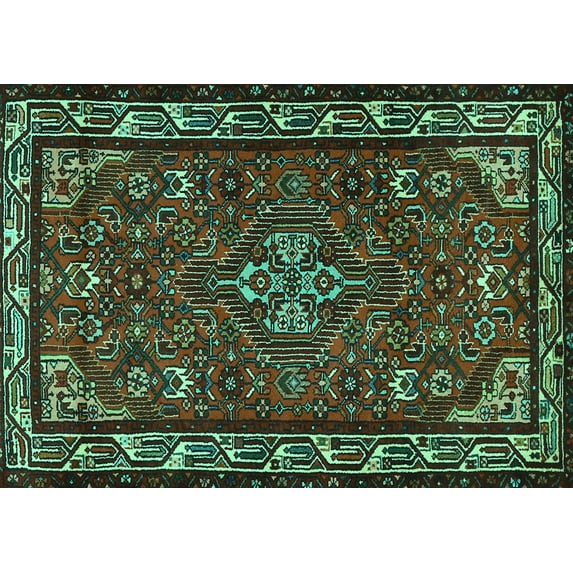 Ahgly Company Indoor Rectangle Persian Turquoise Blue Traditional Area Rugs, 7' x 9'