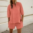 thumbnail image 2 of Women Shorts Sets Outfits Short Sleeve Solid Crew Neck Side Slit Loose T Shirt Shorts Matching Set Womens Summer Outfits RD1 L, 2 of 4