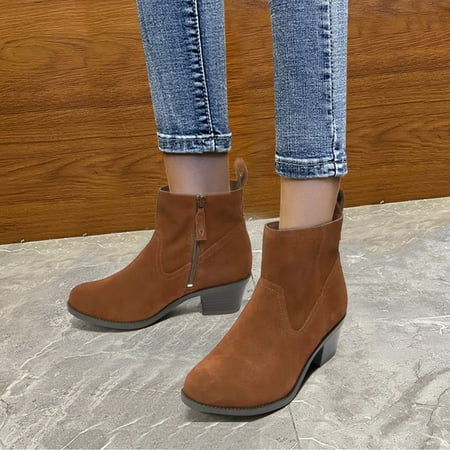 

Shoes Fashion Zipper Warm Women s Side Winter Toe Ankle Thick Round Heel Boots Women s Boots Womens Fold over Boots Biker Boots for Women Womens Cute Boots Women Boots Size 7.5 Womens Wedge Booties