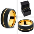 thumbnail image 4 of P. Manoukian Tungsten Wedding Band Ring 9mm for Men Women Black & 18K Yellow Gold Plated Pipe Cut Brushed Polished Lifetime Guarantee Size 10, 4 of 4