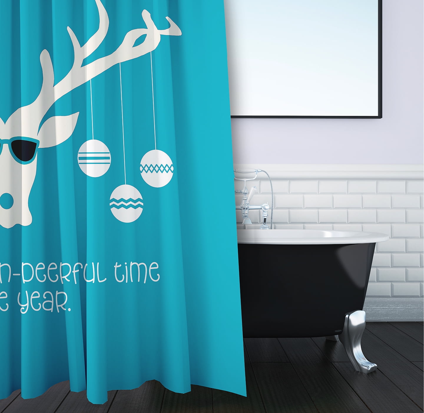 Simply Daisy 70" W x 73" L Cool Christmas Deer Polyester Shower Curtain, Turquoise [1 Ct]