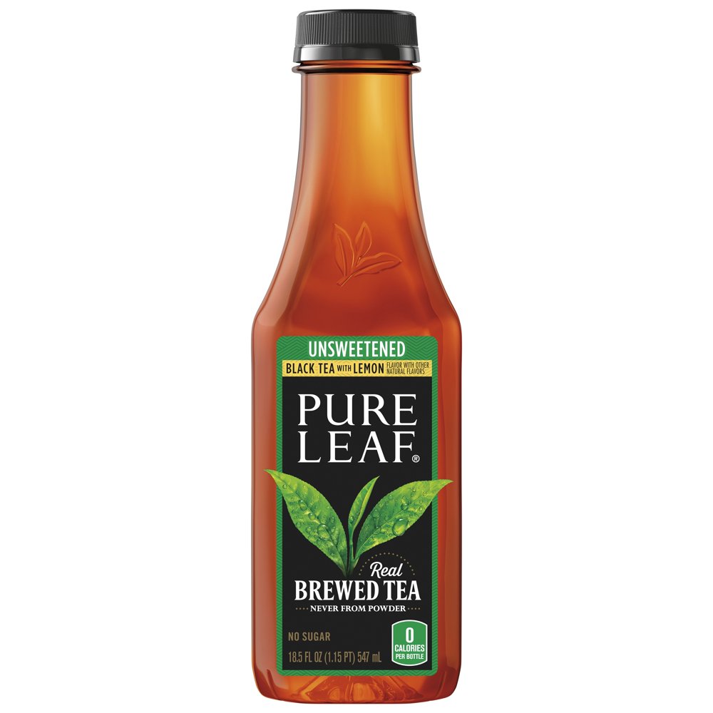 Pure Leaf Unsweetened Black Iced Tea with Lemon, 18.5 fl oz Bottles, 12