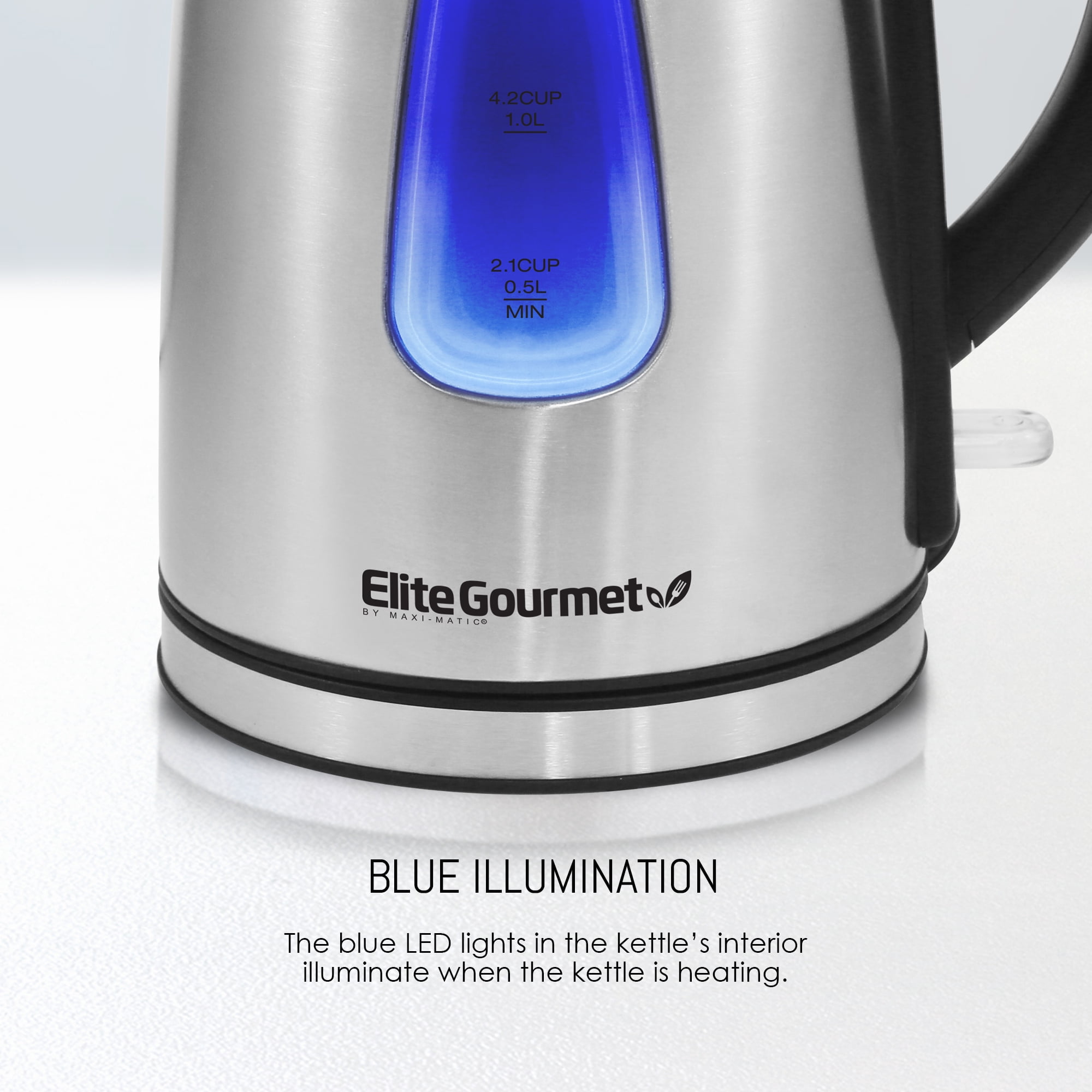 Elite Gourmet Ekt-1203w 1350W Double Wall Insulated Cool Touch Electric Water Tea Kettle, BPA Free Stainless Steel Interior and Auto Shut-Off
