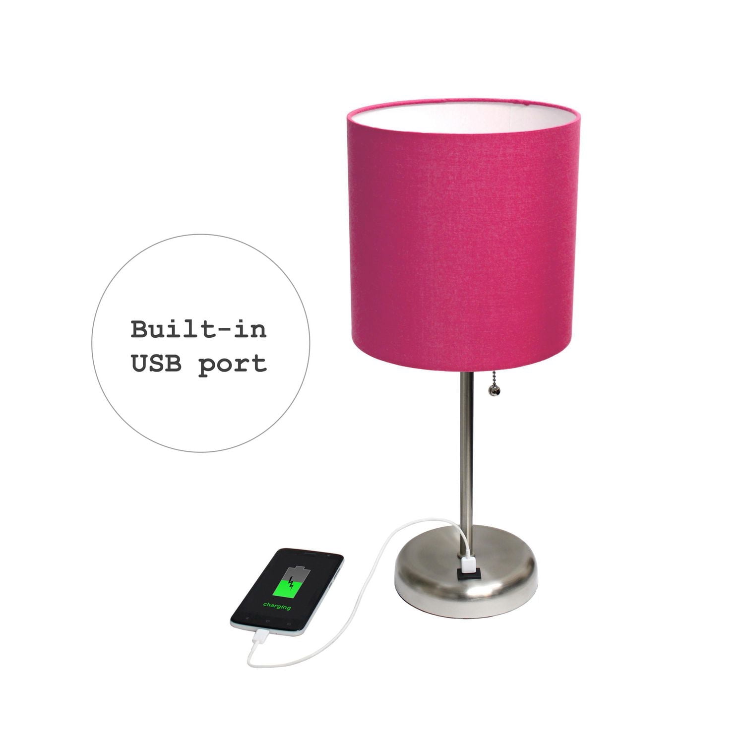 LimeLights Stick Lamp with USB charging port and Fabric Shade