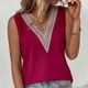 thumbnail image 2 of Camiseta Sin Mangas Para Mujer Camisetas Sin Mangas Moda Casual Color Sólido Cuello en V Encaje Costura Chaleco Y Tops Odeerbi  ODB168896, 2 of 7