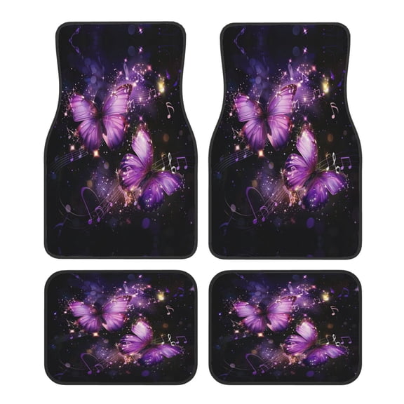 KAKALAD Purple Butterfly Musical Note 02 Car Floor Mats 4PC Set Carpet Protection, Universal Fit for Car SUV VA & Truck, Vehicle Front & Rear