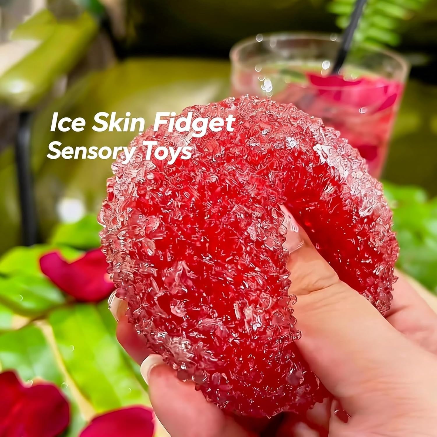 Crunchy Slushy Squishy Ball, Frost Textured Ice Skin Stress Relief Fidget Toy, Soft Sensory Squishies for Anxiety Relief, Cute Handmade Squeeze Toy for Kids Adults Party Supply Gift, Pink