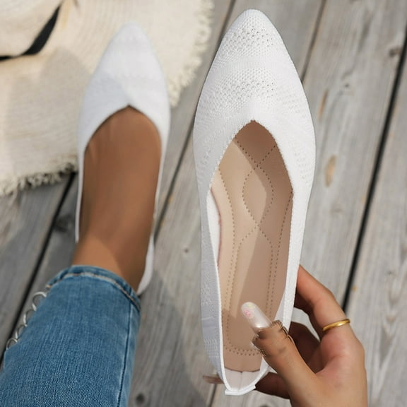 DIVVce Flats For Women Knit Fabric Pointed Toe Comfortable Slip On Breathable Lightweight Casual Footwear