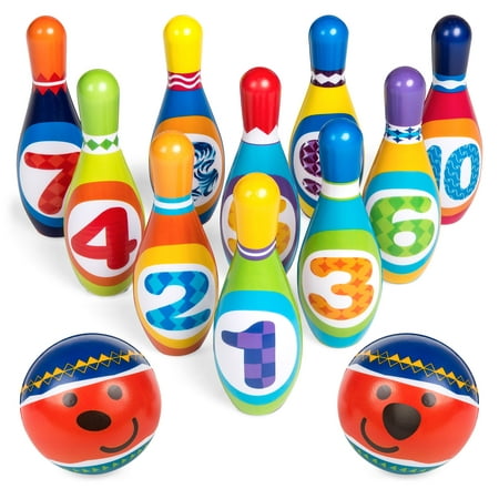 Best Choice Products Foam Bowling Set with 10 Numbered Pins, 2 Balls, Carrying Case, (Best Cash 4 Numbers To Play)