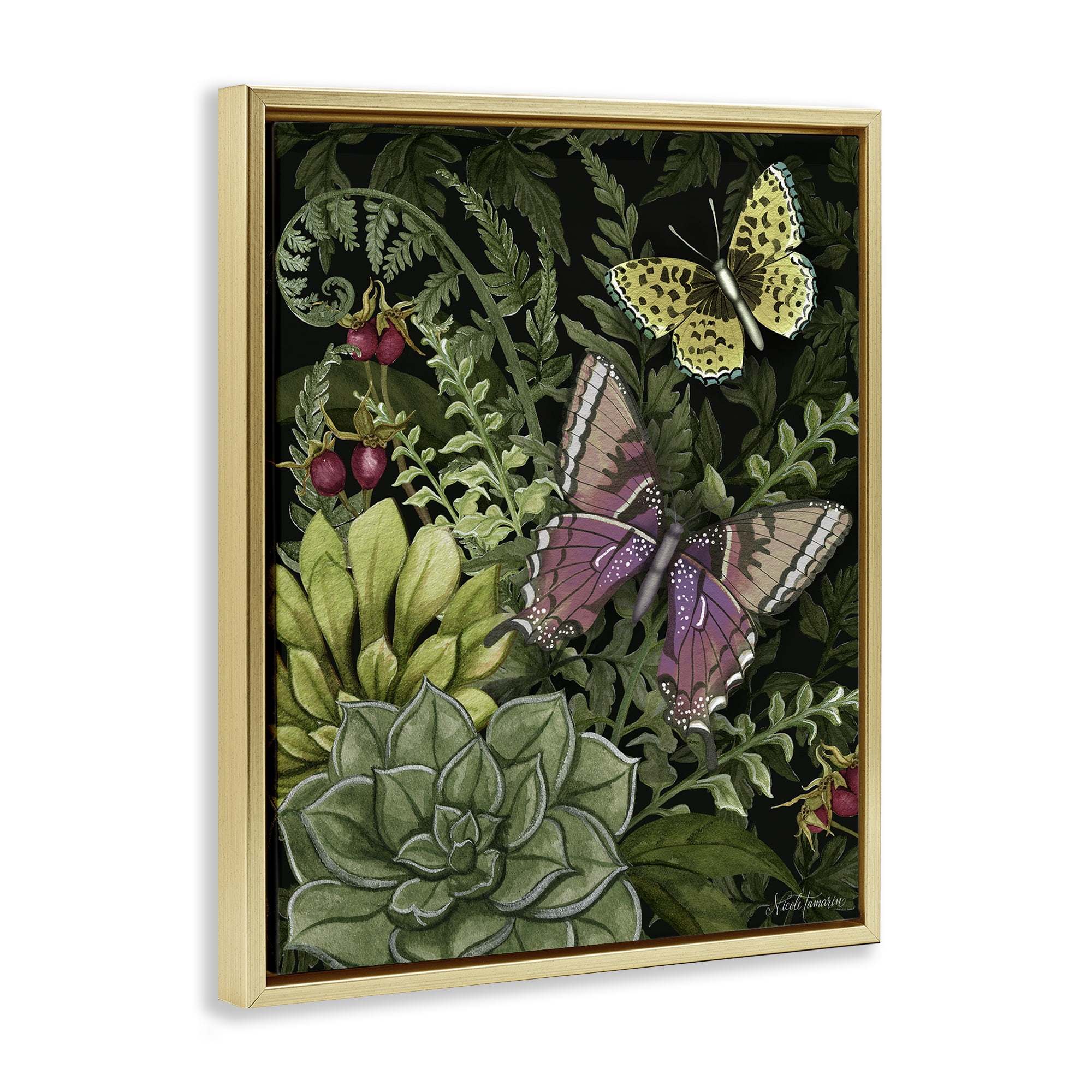 Stupell Industries Dark Succulents Midnight Garden Gold Framed Floater Canvas Wall Art, design by Nicole Tamarin