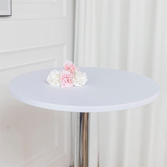 2-Pack Fitted White Round Tablecloth Cocktail Table Topper Spandex Folding Bar Table Cover Elastic Stretch Tablecloths 24 Inch, (Pack of 2) Round-24 in