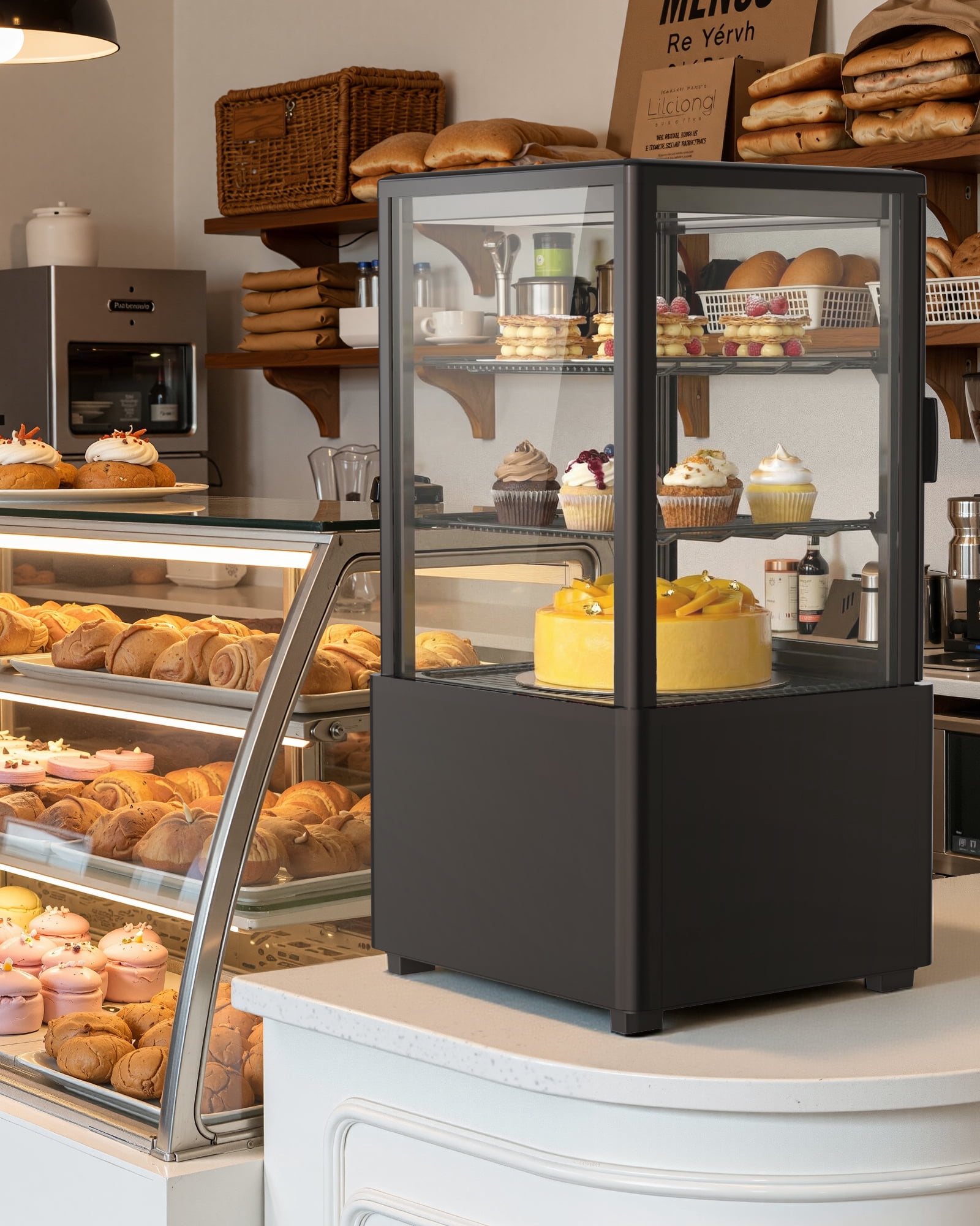 Upstreman Commercial Cake Display Refrigerator, 2.0 Cu.Ft/56L Countertop Pastry Refrigerated Display Case 3-Tier Cake Fridge, CD20