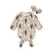 Bagilaanoe Newborn Baby Girls Boys Sleeping Bag Floral Print Long Sleeve Knotted Wearable Blanket 3M 6M Infant Wrap Swaddle + Headband