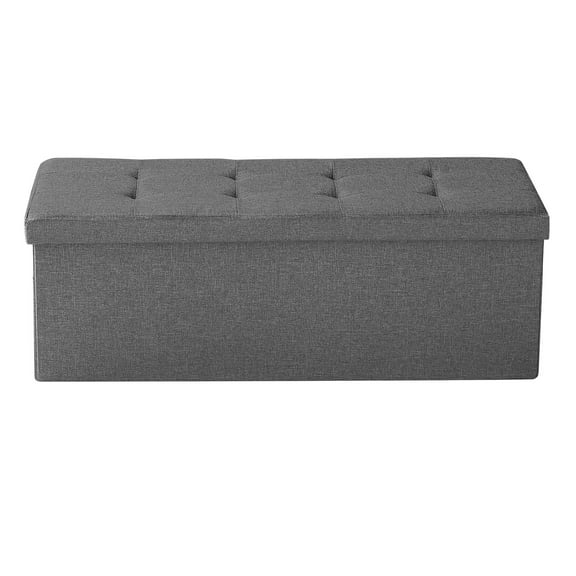 KFFKFF Foldable Storage Ottoman Bench with Side Pockets, Upholstered Chest Supports 660 lbs, Linen Fabric Bench with Spacious Interior for Bedroom, Living Room, or Entryway, Grey