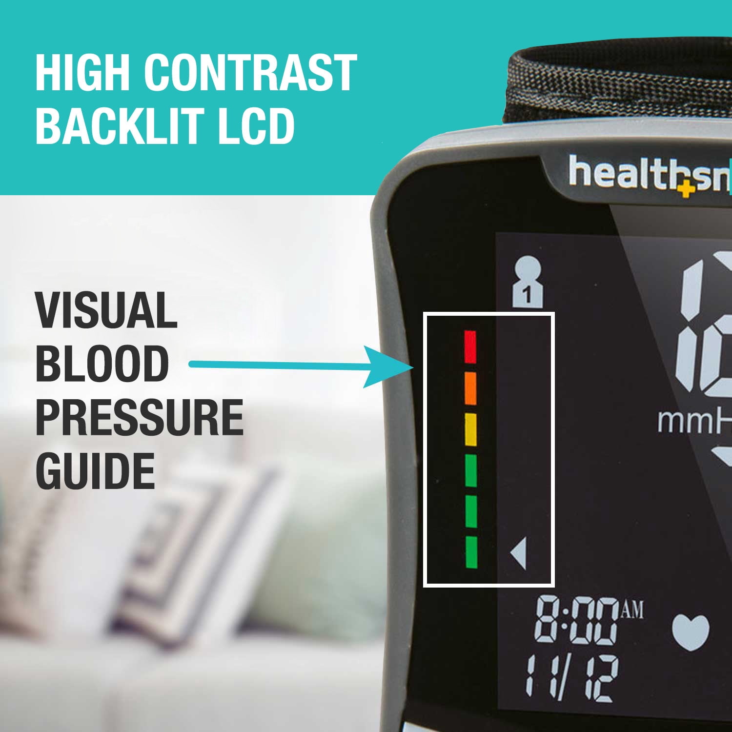 HealthSmart Digital Wrist Blood Pressure Monitor, Talking Function, 120-Reading Memory for 2 Users, FSA HSA Eligible