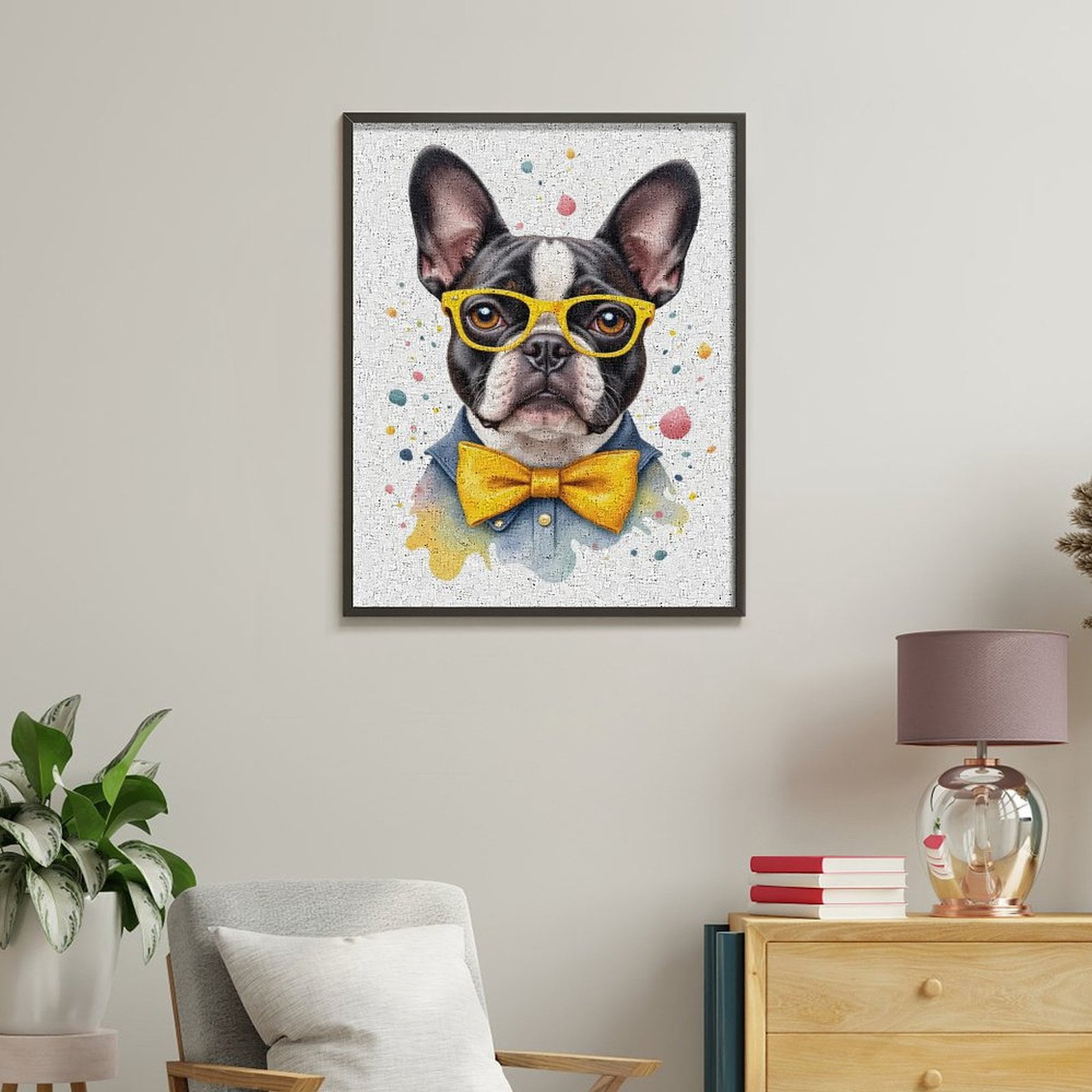 Paint By Numbers Kit for Adults Beginner - DIY Dog Glasses Yellow Bowtie Art Canvas Painting Kits for Adults, Frameless Paint By Number for Adults for Home Wall Decor 16x20 Inch