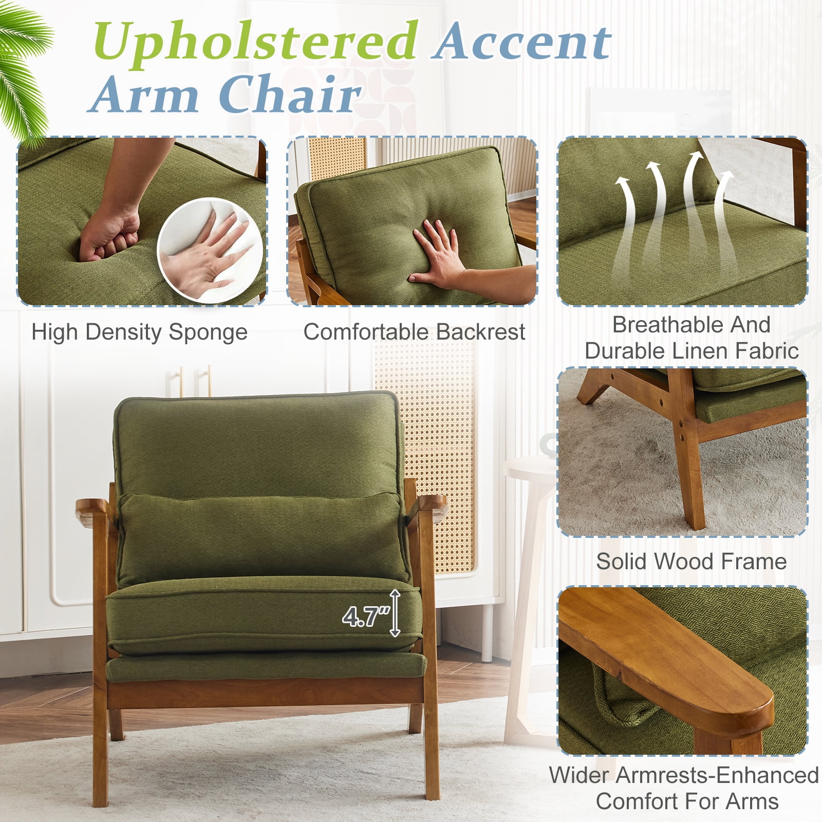 Ktaxon Accent Chair, Solid Wood Frame, Fabric Upholstered