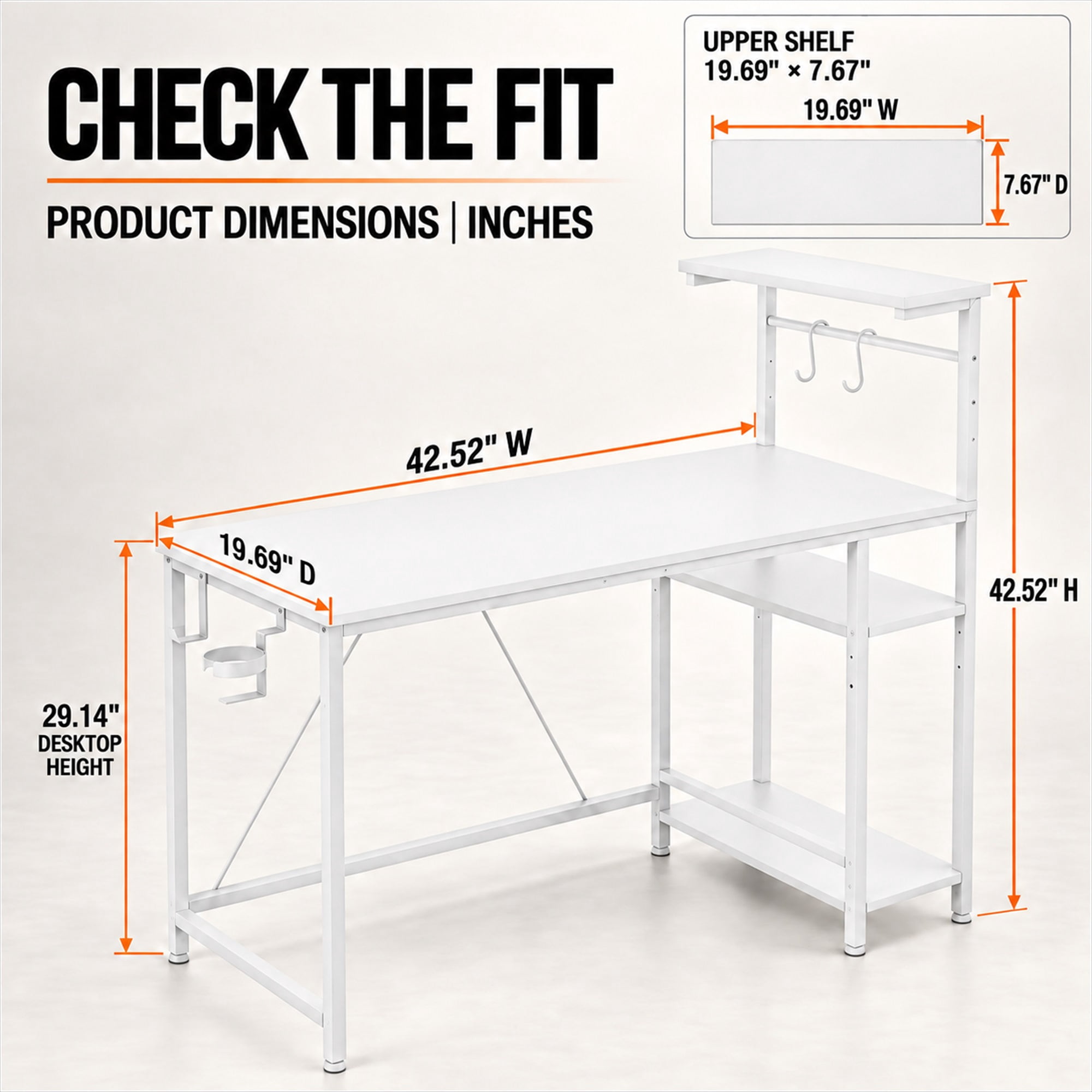 CloudRest Pro 44 Inch Gaming Desk with RGB LED Lights, Reversible Computer Desk with 4-Tier Storage Shelves, Cup Holder and Headphone Hook, White