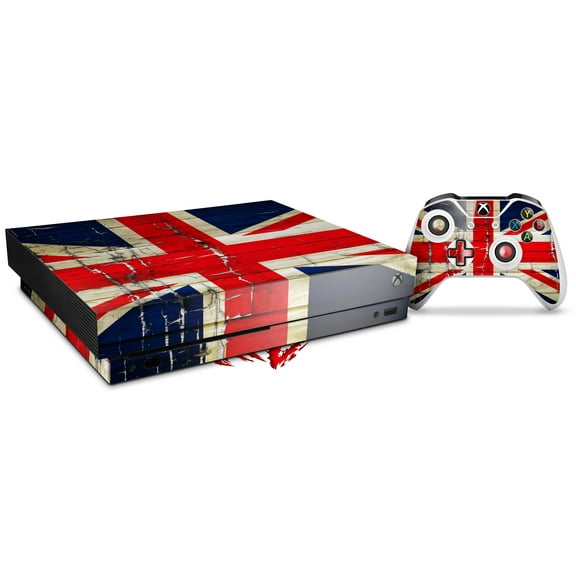 Skin Wrap for XBOX One X Console and Controller Painted Faded and Cracked Union Jack British Flag