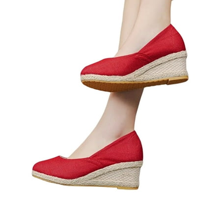 

Gomelly Women Pump Shoes Slip On Pumps Comfort Wedge Heels Wear Resistant Espadrilles Womens Ladies Nurse Shoe Red 7.5