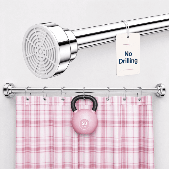 Heavy Duty Tension Shower Curtain Rod 47-79 Inch – 27mm Thick Steel, 50Lbs Capacity, 2.5" Extra Wide Base Stays Firm, No Drilling Rustproof for Curtain, Shower & Closet Drying (Silver)