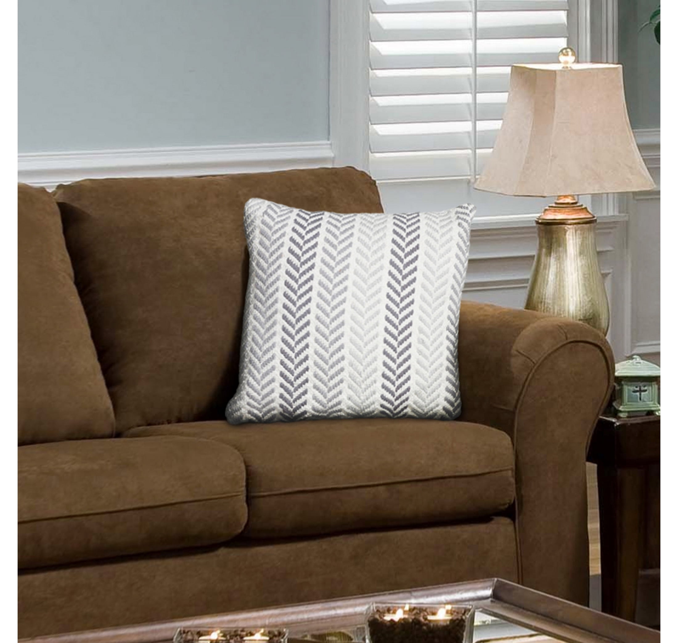 Ox Bay Ariya Gray/Ivory Chevron Cotton Adult Decorative Throw Pillow Cover