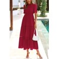 thumbnail image 2 of Vestido de verano DOWERME casual bohemio con volantes huecos, maxi rojo, 2 of 9