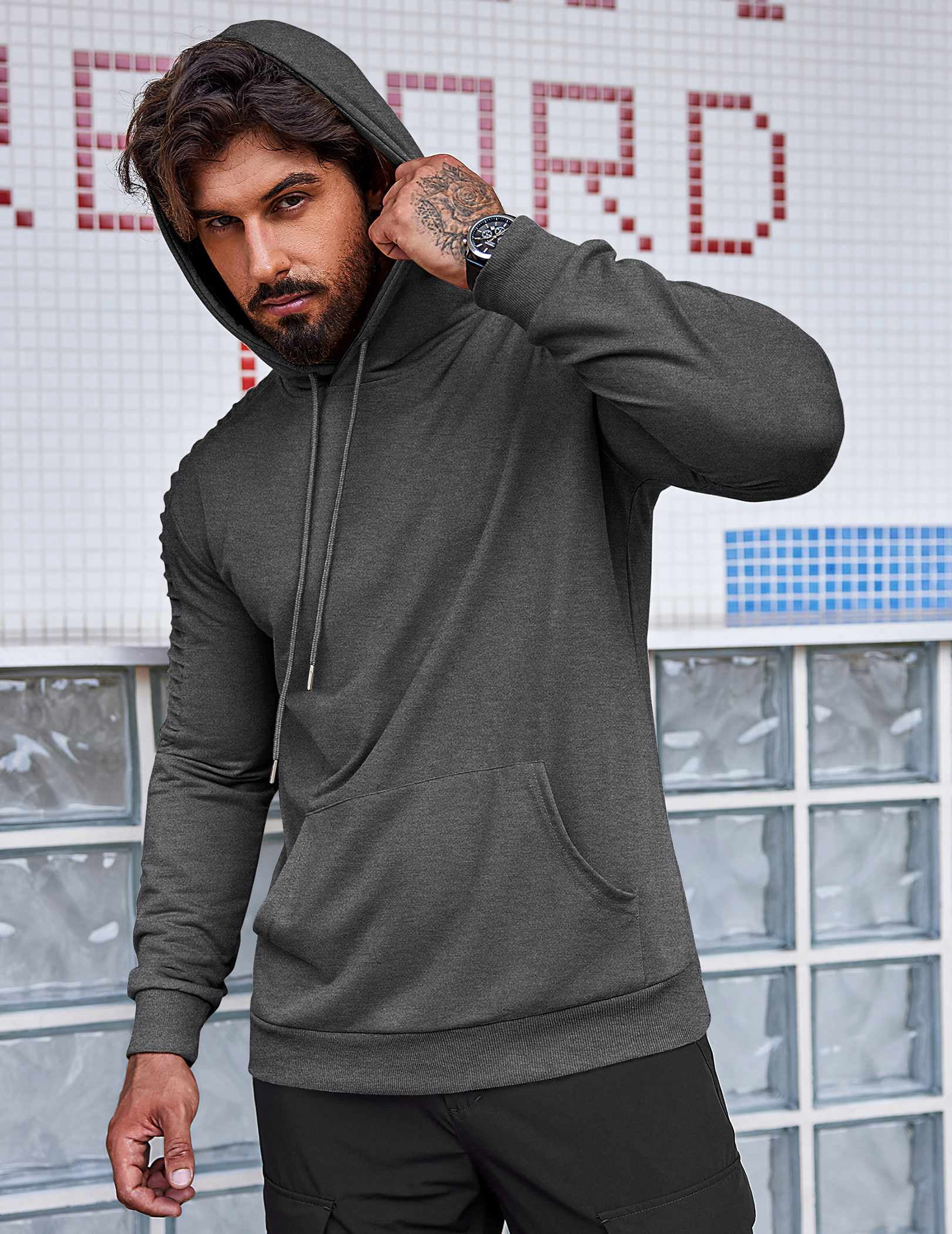 COOFANDY Mens Hoodie Casual Drawstring Athletic Hoodies Hooded Pullover Sweatshirts with Pocket