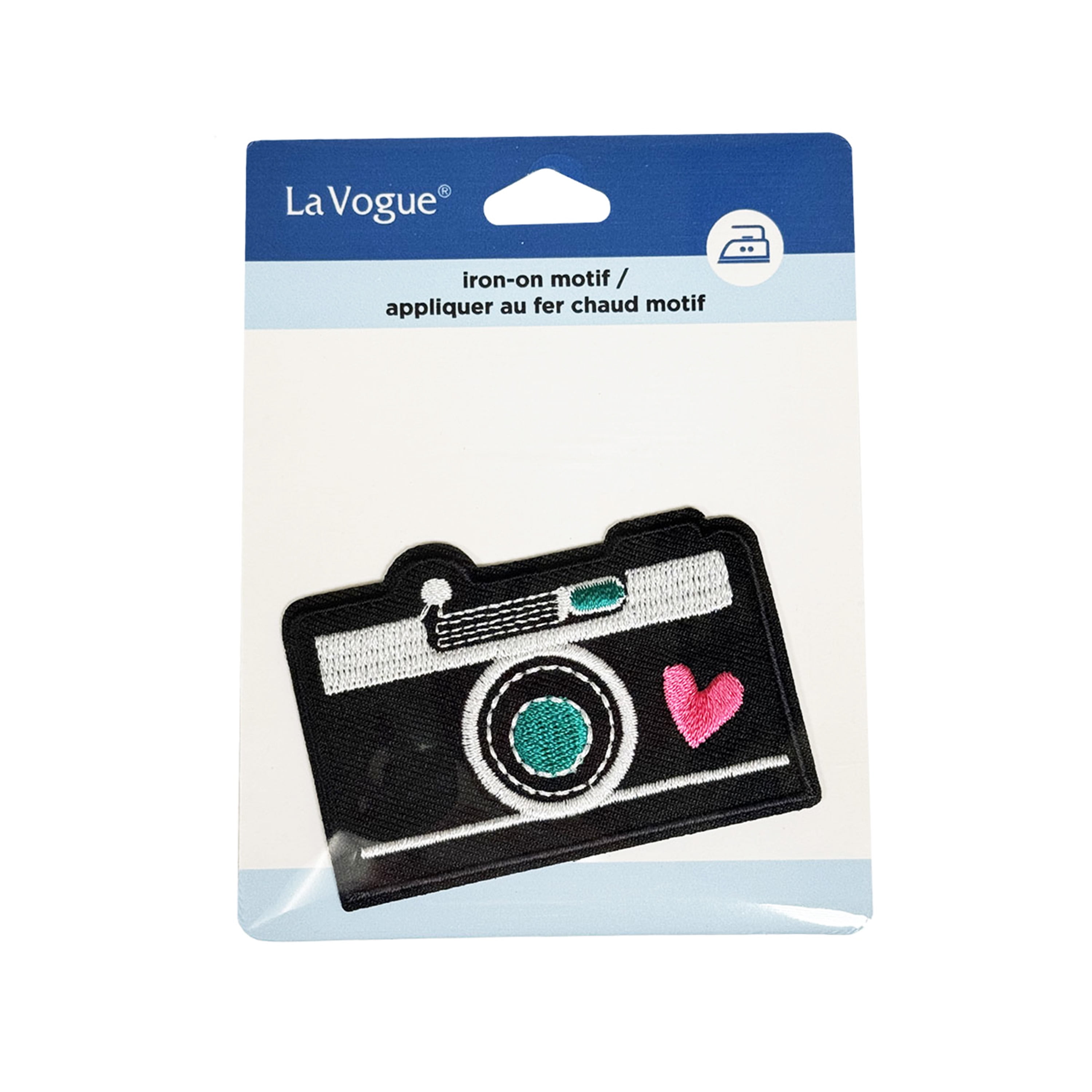Patch thermocollant brodé LA VOGUE Camera, 1 pièce — ~11,43 × 8,89 cm (4,5 × 3,5 po)