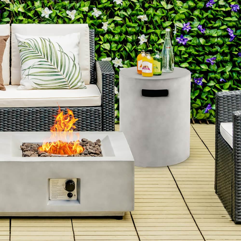 Spaco Outdoor Weather Resistant Tank Hideaway Table Fits Standard 20 LBS Propane Gas Tank for Fire Pits, Fire Pit Table for Outdoor as Patio, Garden, Gray