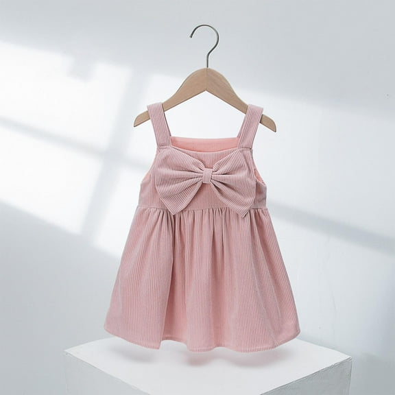 Corduroy-Dresses for Girls Cute Spaghetti Strap Sundresses Size 1-5 Toddlers Kids Trendy Solid Color Bowknot Dress 2025