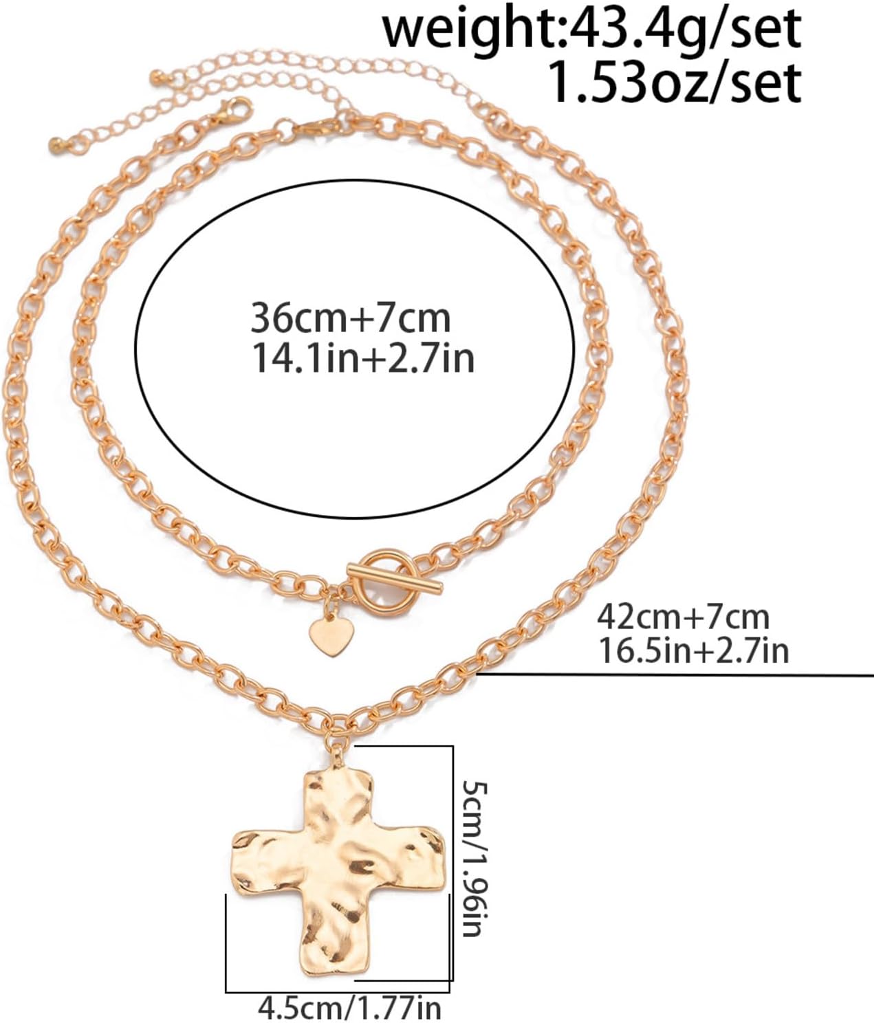 Chunky Cross Necklace for Women Gold Chunky Cross Pendant Necklace Layered Heart Toggle Necklace Hammered Cross Statement Necklace Thick Chain Necklace Jewelry