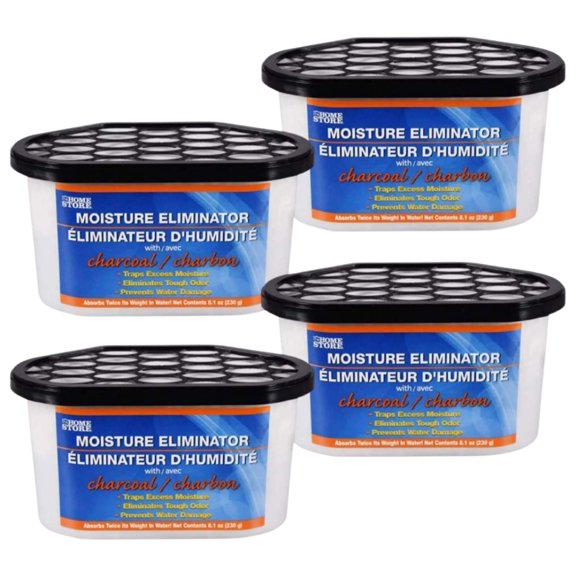 (4) Moisture & Odor Eliminator Dehumidifier Condensation Remover with Charcoal Moisture Absorber for Damp Mould Home Kitchen Wardrobe Bedroom Office Bathroom Basement 8.1oz &CUSTOM Storage Carrier