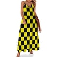 thumbnail image 1 of Vestido sin mangas a cuadros negro y amarillo Vestido largo vestidos de noche elegantes para mujer ropa, 1 of 7
