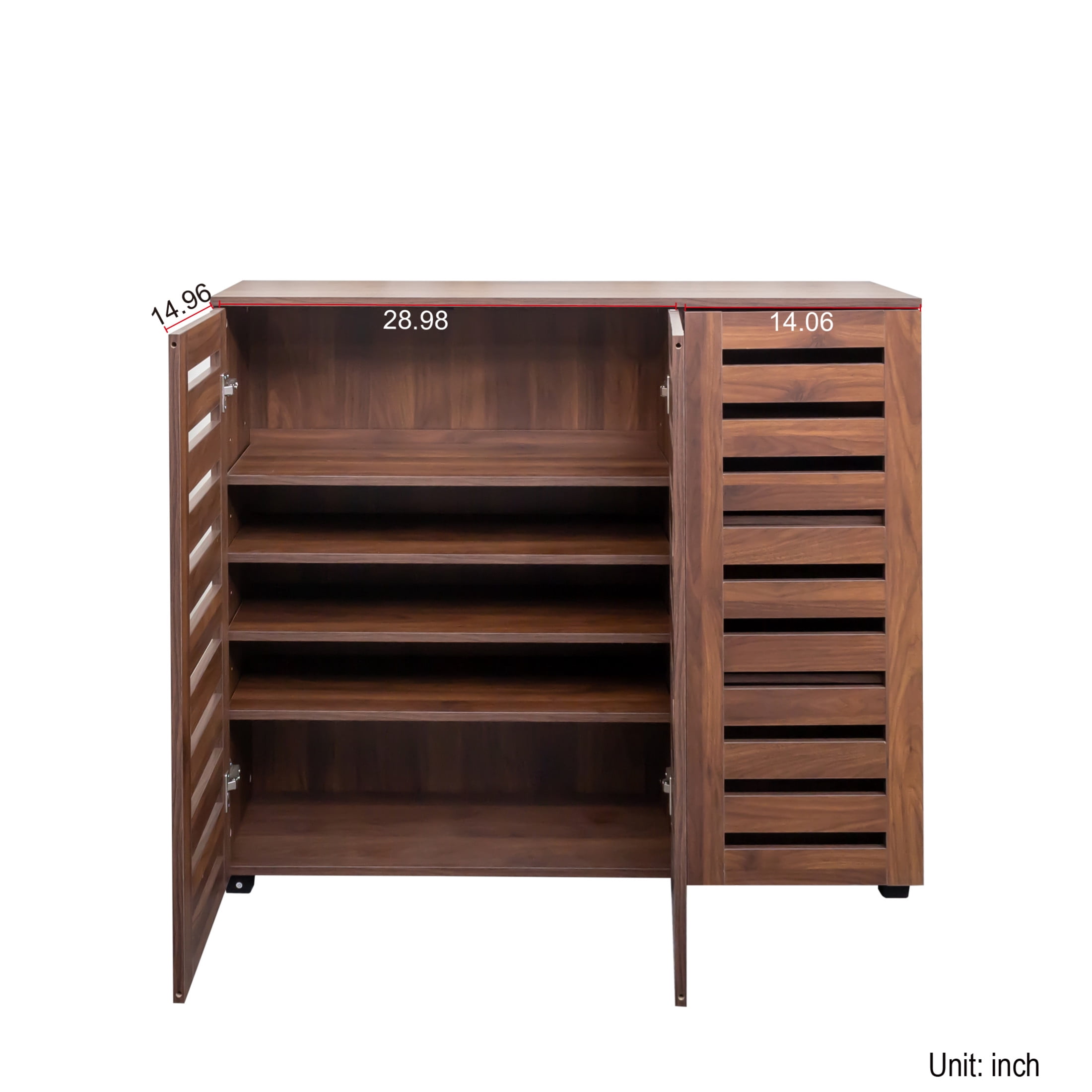 Noble House 44.88" 5-Tier Entryway Shoe Cabinet, Wooden Shoe Organizer with Louvered Doors, Adjustable Shelves, Walnut