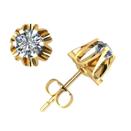 - 2/5Ct Round Cut Diamond Buttercup Stud Earrings 14k Yellow Gold Prong Set F VS2