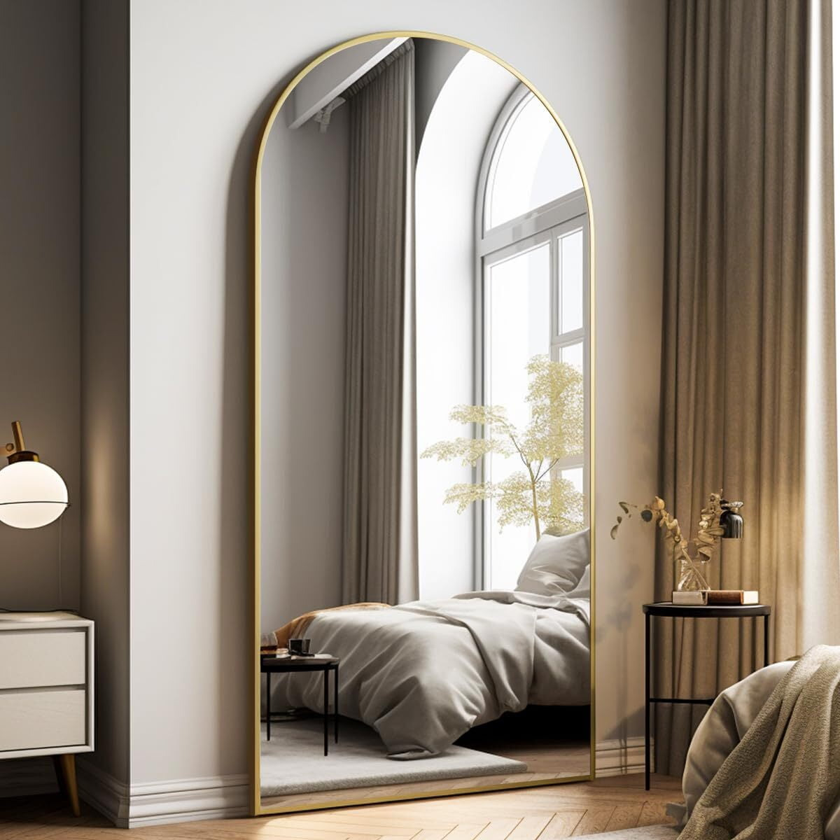 SHATTERVUE 76"x34" Arched Large Full Length Mirror Floor Mirrors Wall Mounted,Gold