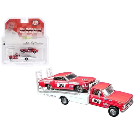 Ford F-350 Ramp Truck #38 Red and White with 1969 Ford Mustang Trans Am #38 Red "Coca-Cola" Allan Moffat Racing "DDA Collectibles" Series "ACME Exclusive" 1 64 Diecast Model Cars by Gre