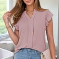 thumbnail image 2 of Blouse Women'S Ruffle Cap Sleeve Shirt Blouse with V-Neck T-Shirt Pink L, 2 of 9