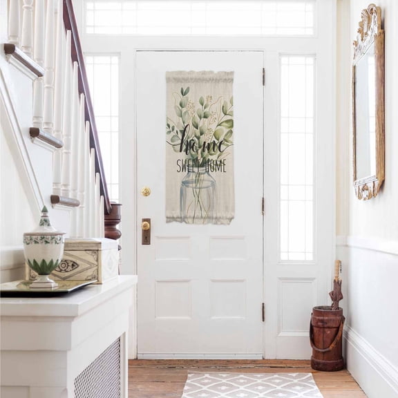 Spring Eucalyptus Leaves Door Curtains for Door Window, French Sidelight Front Back Door Curtains With Tieback, Farmhouse Vintage Botanical Kitchen Rod Pocket Drapes Panel, 25"x40"