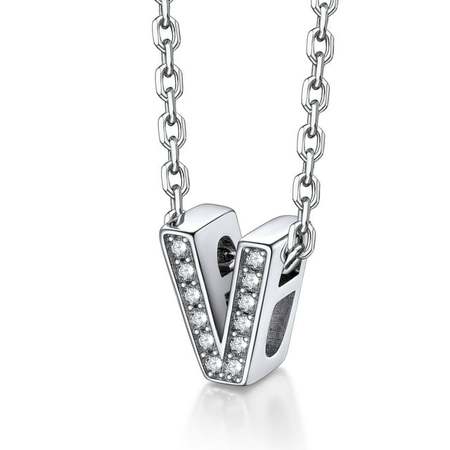 Silvora mujer plata esterlina inicial collar con chispeante circonita cúbica, letra V colgante collar para niñas adolescentes encanto joyería de cumpleaños