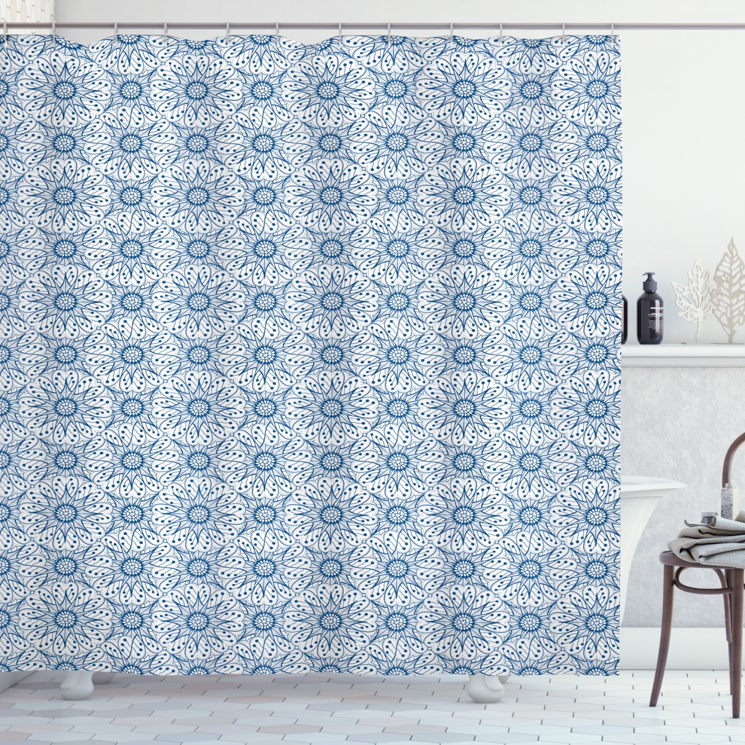 Blue Moroccan Mosaic Tiles Thin Peva Vinyl Shower Curtain Standard Size 70"x72" 