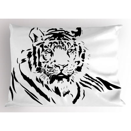 Tiger Pillow Sham Black Stripes Of A Large Hunter Cat Nature