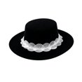thumbnail image 2 of Vintage Halloween Style Flat Top Wide Brim Hat With Elegant Lace Trim, Soft Felt Fashion Hat, Chic Headwear Accessory For Dinner Party, Photoshoot, Holiday Gathering And Formal Occasions Black, 2 of 8